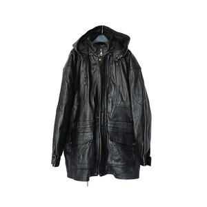 WILSONS Men's Heavy Duty Leather Hooded Field Coat - Black - L